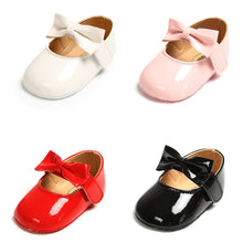 Load image into Gallery viewer, Newborn Baby Girls Shoes PU leather Buckle First Walkers With Bow Red Black Pink White Soft Soled Non-slip Crib Shoes