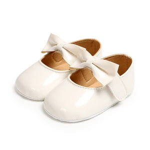 Newborn Baby Girls Shoes PU leather Buckle First Walkers With Bow Red Black Pink White Soft Soled Non-slip Crib Shoes