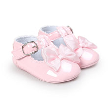 Load image into Gallery viewer, Newborn Baby Girls Shoes PU leather Buckle First Walkers With Bow Red Black Pink White Soft Soled Non-slip Crib Shoes