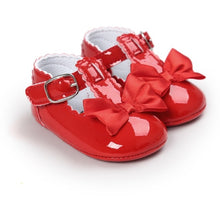 Load image into Gallery viewer, Newborn Baby Girls Shoes PU leather Buckle First Walkers With Bow Red Black Pink White Soft Soled Non-slip Crib Shoes