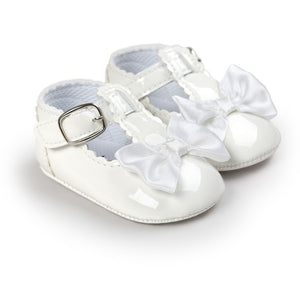 Newborn Baby Girls Shoes PU leather Buckle First Walkers With Bow Red Black Pink White Soft Soled Non-slip Crib Shoes