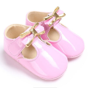 Newborn Baby Girls Shoes PU leather Buckle First Walkers With Bow Red Black Pink White Soft Soled Non-slip Crib Shoes