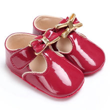 Load image into Gallery viewer, Newborn Baby Girls Shoes PU leather Buckle First Walkers With Bow Red Black Pink White Soft Soled Non-slip Crib Shoes