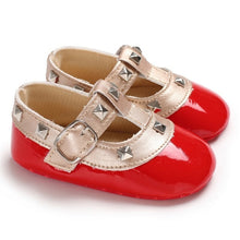 Load image into Gallery viewer, Newborn Baby Girls Shoes PU leather Buckle First Walkers With Bow Red Black Pink White Soft Soled Non-slip Crib Shoes