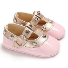 Load image into Gallery viewer, Newborn Baby Girls Shoes PU leather Buckle First Walkers With Bow Red Black Pink White Soft Soled Non-slip Crib Shoes