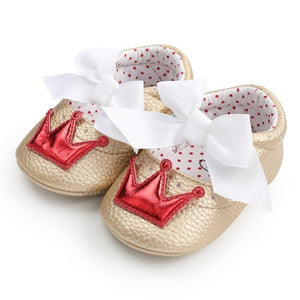 New Baby Girl Shoes Lace PU Leather Princess Baby Crown Shoes First Walkers Newborn Moccasins For Girls